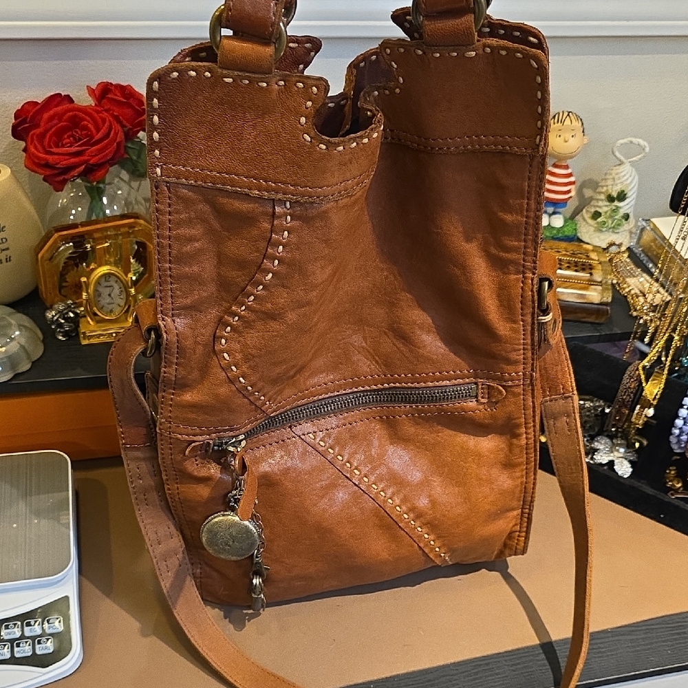 Lucky Brand Cognac Brown Leather Crossbody Bag